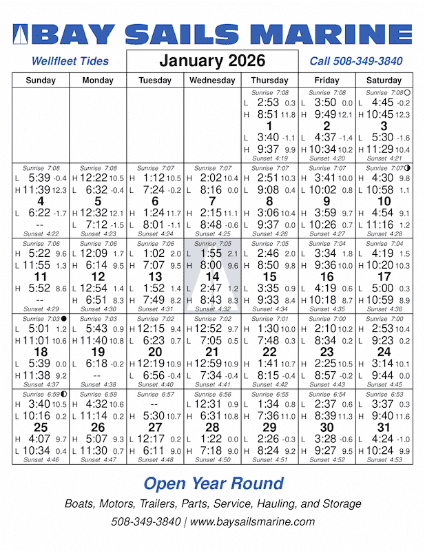Wellfleet Tide Calendar