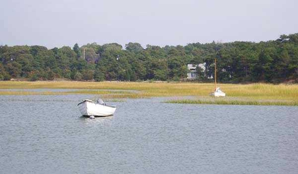 Two boats on moorings in Wellfleet Harbor